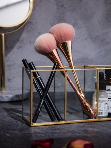 玻璃化妝刷收納黃銅化妝品收納盒護膚品化妝盒收納筒透明口紅盒子歐歐流行館