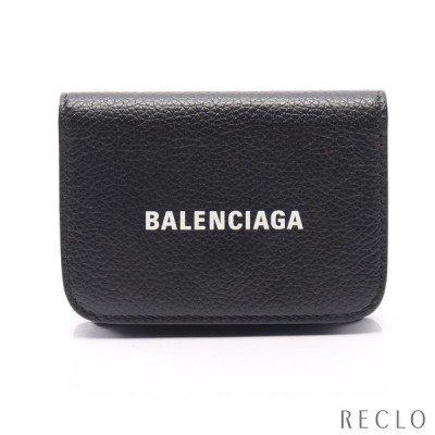 バレンシアガ BALENCIAGA Cash Mini Wallet キャッシュ ミニ ウォレット 三つ折り財布 コンパクトウォレット レザー ブラック 593813 レディース 中古