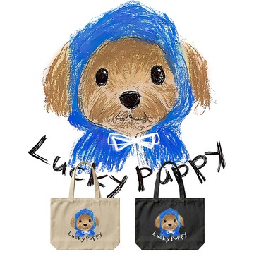 MIT│ 幸運狗Lucky Puppy帆布包 萬用托特包 文青大容量手提袋 狗狗插畫 學生上班族必備購物袋