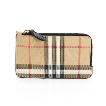 BURBERRY 格紋卡夾零錢包(米黑)(L字拉鍊)