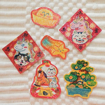貓島馬年閃亮貼紙組 / 防水 6 張入