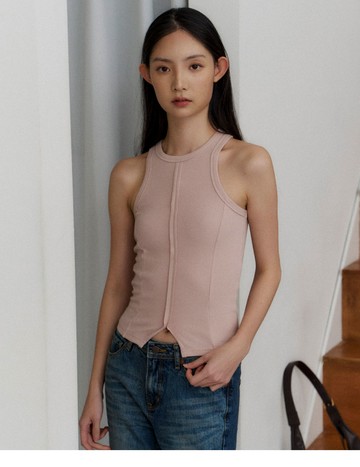 美式復古削肩拼接背心(粉色)-女