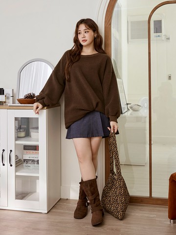 雲朵自訂款-保暖搖粒絨羅紋寬鬆長版上衣