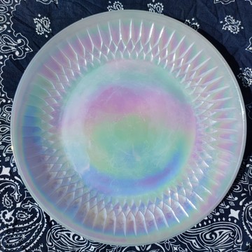 復古 60 年代聯邦玻璃月光貝殼珍珠虹彩白色餐盤