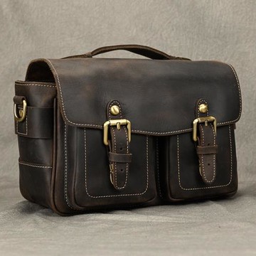 新款瘋馬皮單反相機包歐美復古斜挎包外出相機包鏡頭保護膽單肩包