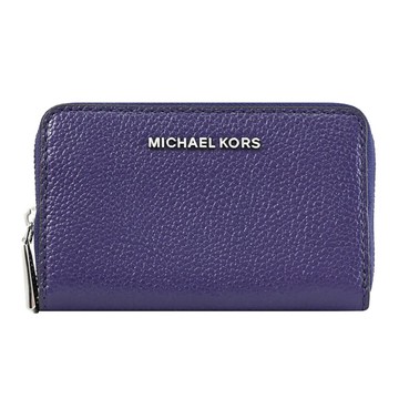 MICHAEL KORS JET SET 經典浮雕LOGOㄇ字拉鍊卡片零錢包.深紫