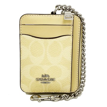 【COACH】C LOGO名片卡夾鏈帶零錢包(月光石黃)
