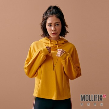 Mollifix 瑪莉菲絲 線圈棉拼接連帽上衣 (芥黃) 暢貨出清、瑜珈服、帽T、大學T