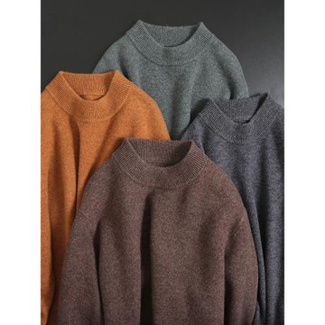 100%純羊毛衫男款秋冬雙股加厚保暖羊絨毛衣半高領寬松大碼針織衫