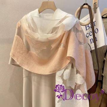 【Decoy】韓版雅致  立體感剪花工藝歐根紗玫瑰長絲巾披肩/顏色可選