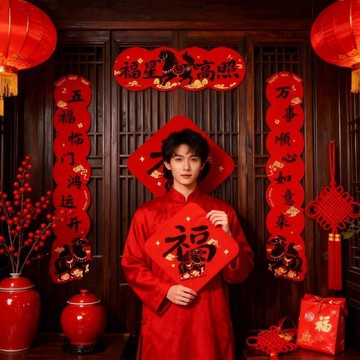 轉105🚚年貨批發🚚2026馬年春節植絨對聯新年佈置過年大門家用新款對聯門貼裝飾春聯