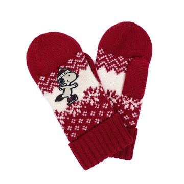 COACH X PEANUTS史努比滑冰酒紅羊毛保暖手套