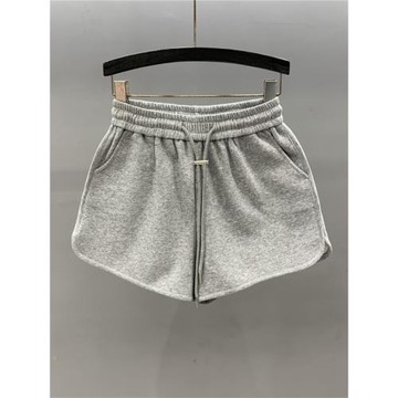 灰色松緊腰抽繩運動短褲女2026春夏新款高腰寬松顯瘦a字闊腿熱褲