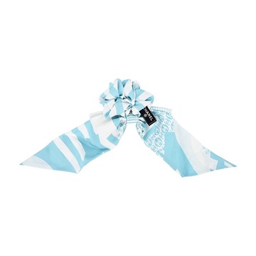 Chanel 經典雙C LOGO印花蝴蝶結真絲髮圈/髮束/手環 (水藍 )