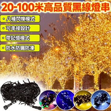限時低價 LED新年燈飾 黑線燈 20米黑線燈串 升級防水高亮燈 過年紅色燈串 110/220V串燈 LED燈串 燈帶