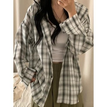 韓版復古格子連帽襯衫外套女早秋新款別致上衣防曬格紋長袖襯衣潮