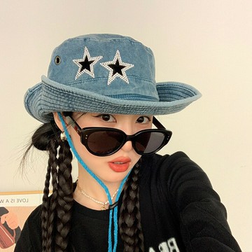 復古星星戶外登山帽女春季遮陽防曬沙灘露營出游漁夫帽西部牛仔帽