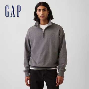 【GAP】重磅寬鬆版半拉鍊套頭衫-灰色(912699)