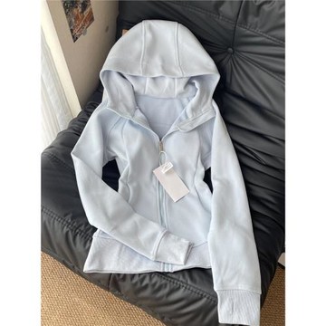 好慵懶休閑又少女！藍色小眾不規則氣質衛衣女秋季修身開衫上衣服