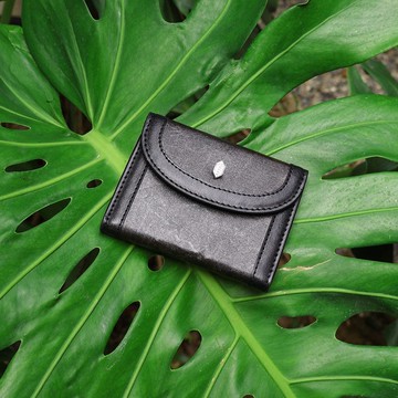 葉子皮革零錢包 黑色 (Lily) 口金包 黑色
