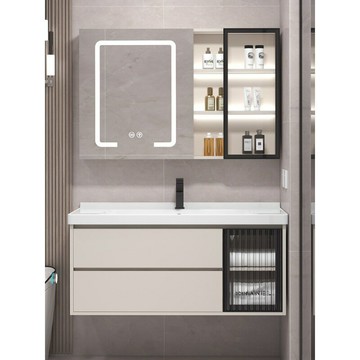 【含稅/免運】 奶油浴室柜組合小戶型一體面盆鏡簡約衛生間洗漱臺智能洗手盆