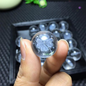 天然白水晶四月草吊墜孔diy 飾品配件單顆內雕花瓣項鏈女項墜配飾