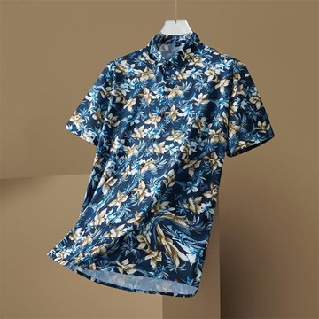 大碼短袖襯衫男士夏季冰絲薄款休閑半袖襯衣男加肥大號胖子花外套
