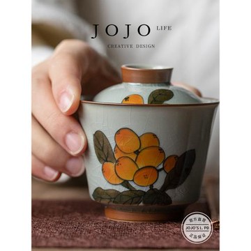 JOJO'S L. PD.pass.開片釉下手繪枇杷蓋碗單個家用泡茶 | 送遞