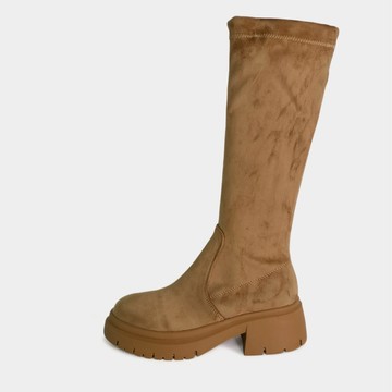 R&BB長靴-鬆糕厚底超顯瘦襪靴 極簡質感彈力絨面及膝馬靴(長筒款)-黑色