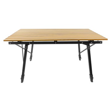 OMYCAR 戶外露營木紋鋁合金蛋捲桌  輕量鋁合金材質  結實耐用穩固耐重  防滑又耐磨  桌面採用捲疊式收納設計  90cm  90 x 52.5 x 45~66.5cm  AA990817