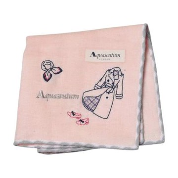 Aquascutum 經典字母品牌LOGO風衣刺繡圖騰刺繡小方巾(淡粉紅)