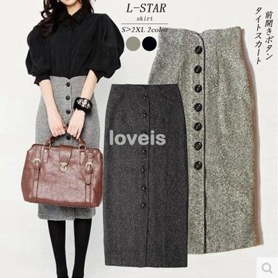 スカート レディース タイトスカート 膝丈 ハイウエスト 前開き ボタン スリット 大きいサイズ グレー 秋 30代 40代 コーデ 通販 Lineポイント最大get Lineショッピング