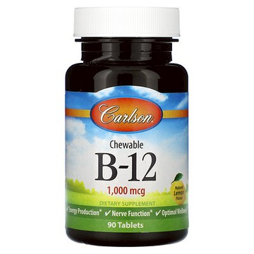 Carlson, 維生素 B-12 咀嚼片，1,000 微克，90 片