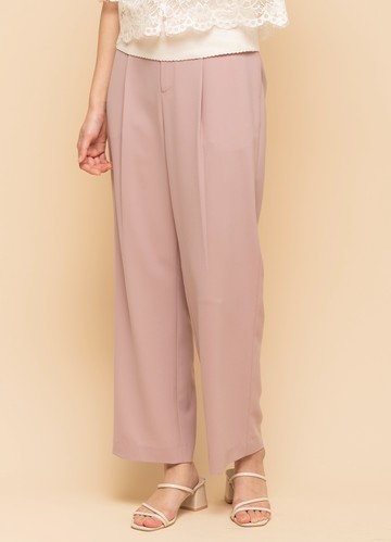 柔和片晌打褶直筒褲（附腰帶）