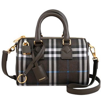BURBERRY 8108262 撞色格紋迷你兩用保齡球包.深綠-附鎖組