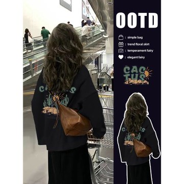 拉夏貝爾黑色衛衣女秋冬2025新款爆款深秋初冬穿搭上衣加絨外套厚