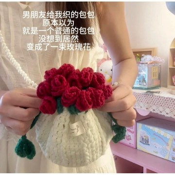 📣爆款推薦📣【創意玫瑰花水桶包】包包diy手工毛綫編織鈎織迷你玫瑰材料包耳 WWN2