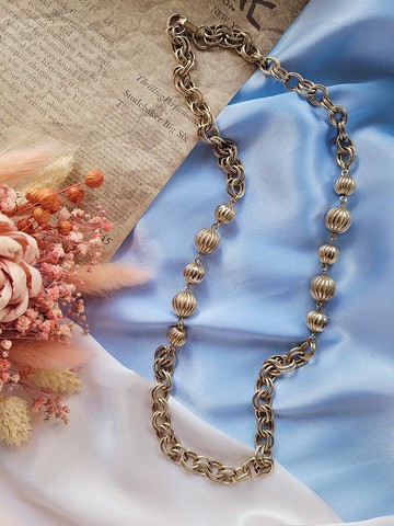 美國西洋古董飾品 / 金色調圓球雙圈摩登項鍊/復古首飾