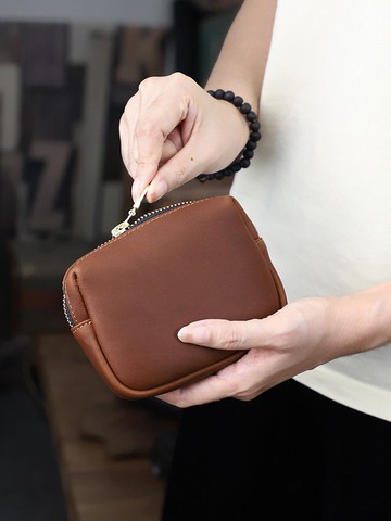 簡約真皮零錢包 多功能植鞣皮小手拿包 男女收納包