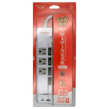 PowerSync 包爾星克 4開3插延長線 TS43Q918 450g  1.8m  白色  1個
