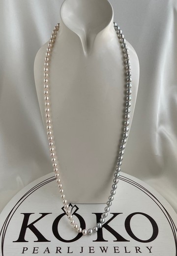 日本直送 附鑑定證書 無調色銀藍色 白色 巴洛克 Akoya珍珠長項鍊