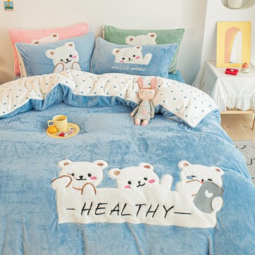 冬季保暖雙面加絨三件套卡通兒童加厚珊瑚絨被套水晶絨四件套