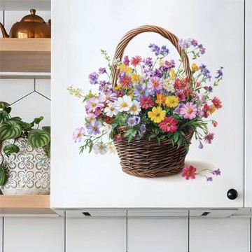【MR.ZAKKA】創意萬用裝飾貼紙-植物主題 繽紛彩色小花花籃 居家節慶布置 DIY可移式壁貼 無痕壁貼 牆貼