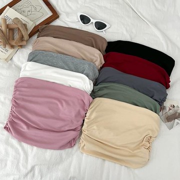 歐美時尚百搭褶皺修身顯瘦短款露臍抹胸背心內搭打底衫上衣女夏季