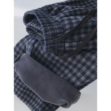 敲顯瘦！保暖加絨加厚格子褲女冬季寬松高腰休閑闊腿褲直筒拖地褲