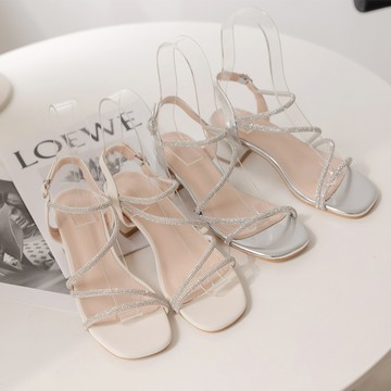 【1+1優惠】HS 仙女閃鑽繞帶涼鞋 杏色