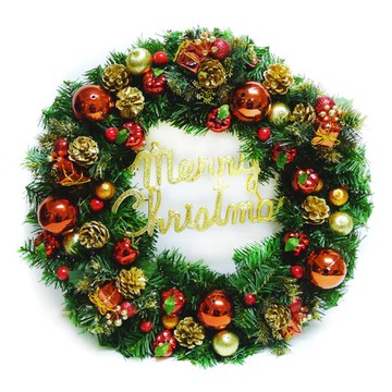 【摩達客】台灣製20吋豪華高級聖誕花圈(紅金色系)