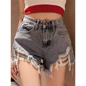 黑色牛仔短褲女2025夏季新款小個子超高腰辣妹a字褲破洞毛邊熱褲
