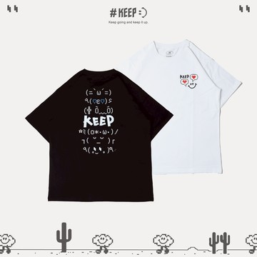 #KEEP PIXEL EMOTICON TEE 黑 白 顏文字 像素 8-bit 寬鬆 休閒 短袖 短T【KS207】