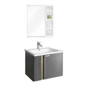 【洗樂適衛浴】60cm咖啡色不鏽鋼浴櫃組+日式單面鏡櫃套組